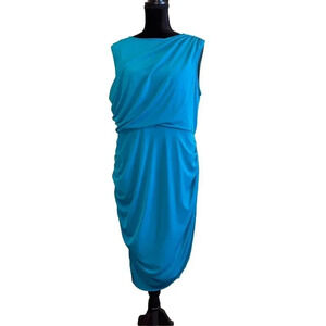 Lane Bryant Size 18 Slimming Slip Ruching‎ Sheath Dress Turquoise Cocktail Party